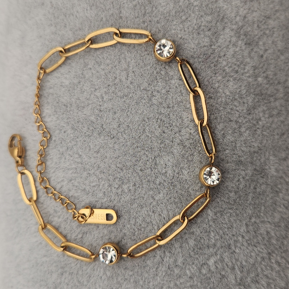 18K Gold Plated Stainless Steel Link Bracelet with Crystals – Tarnish Proof
